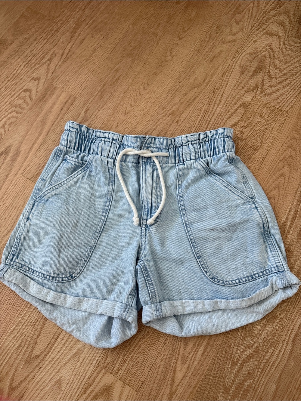Maurices Light Blue Denim Drawstring Shorts